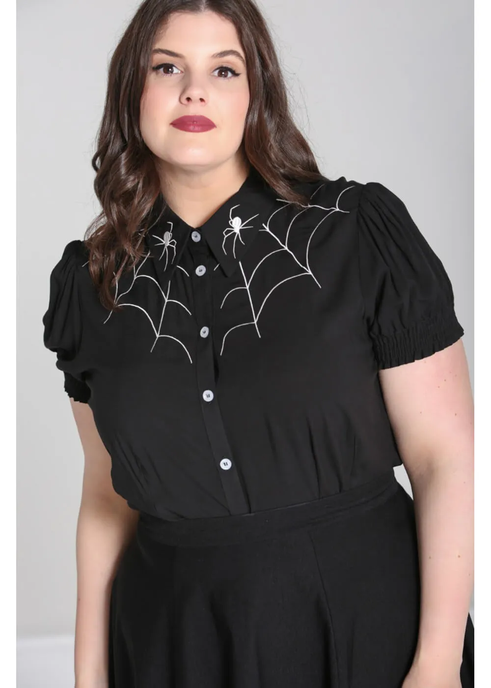 Hell Bunny Arania Spiderweb 50's Blouse Black