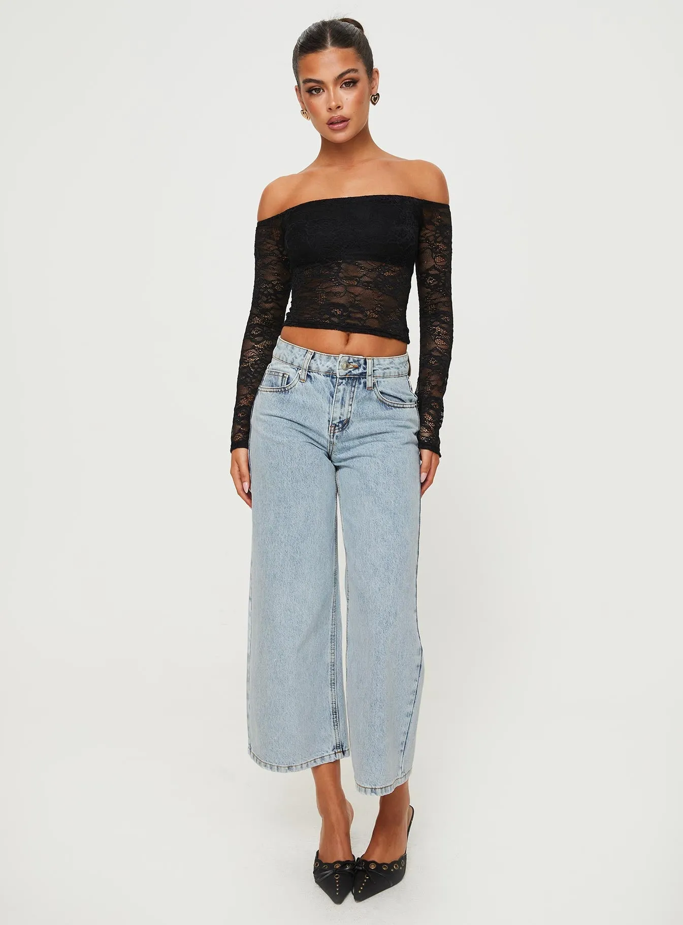 Hellsa Low Rise Slouch Cropped Jeans Light Wash