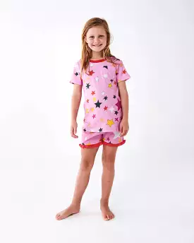 Kip & Co Festive Star Organic Cotton SS Tee & Frill Short Girls PJ Set