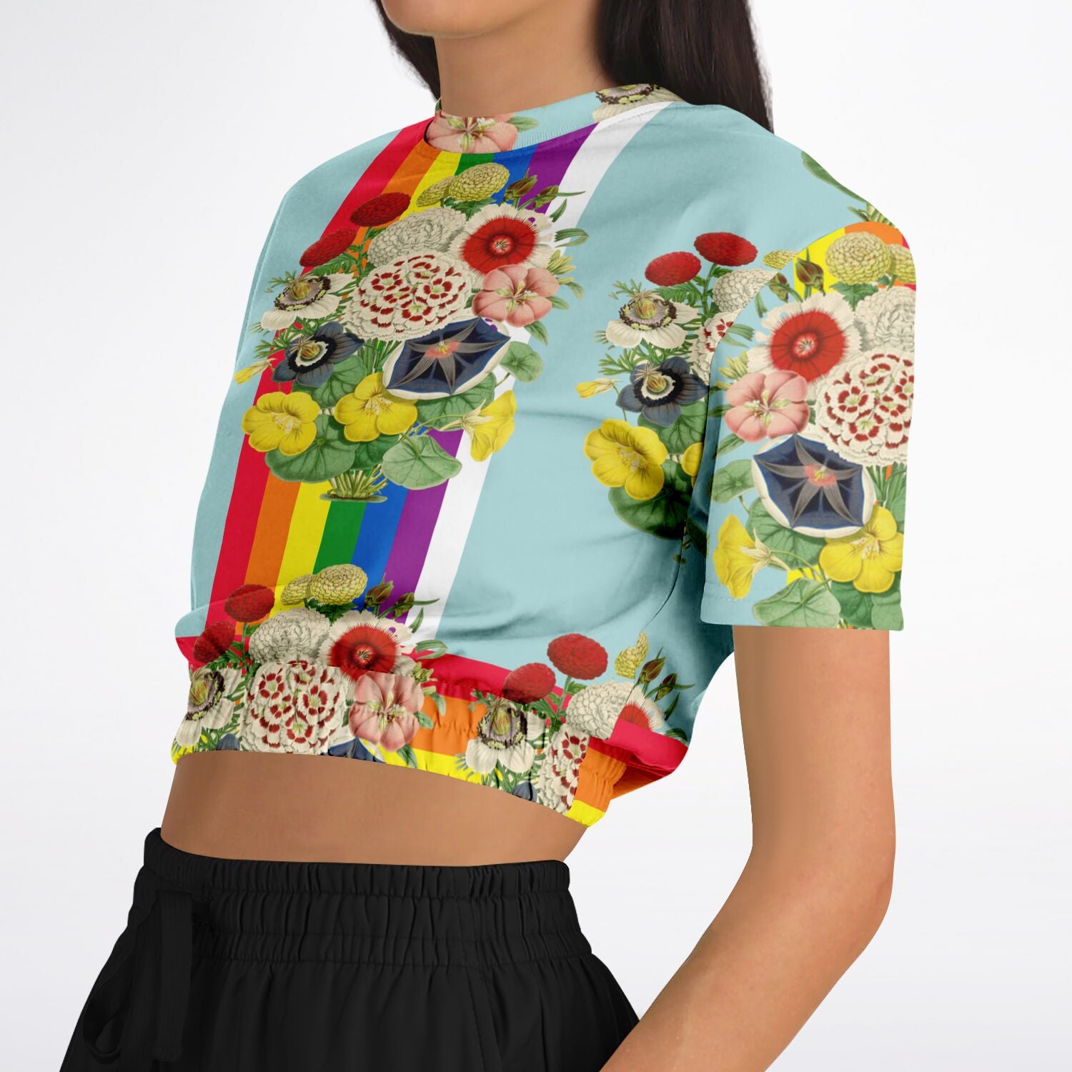 Life in Technicolor Short Sleeve Cropped Eco-Poly Sweater