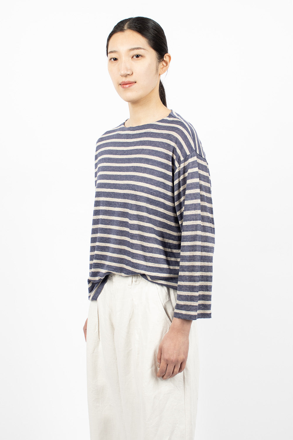 Linen L/S T-Shirt Blue Stripe