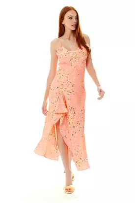 Liquorish Cowl Neck Abstract Animal Print Dress In Peach