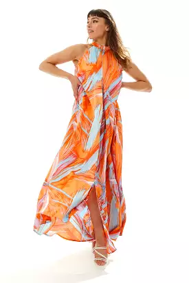 Liquorish Maxi Abstract Print Dress With A High Neck