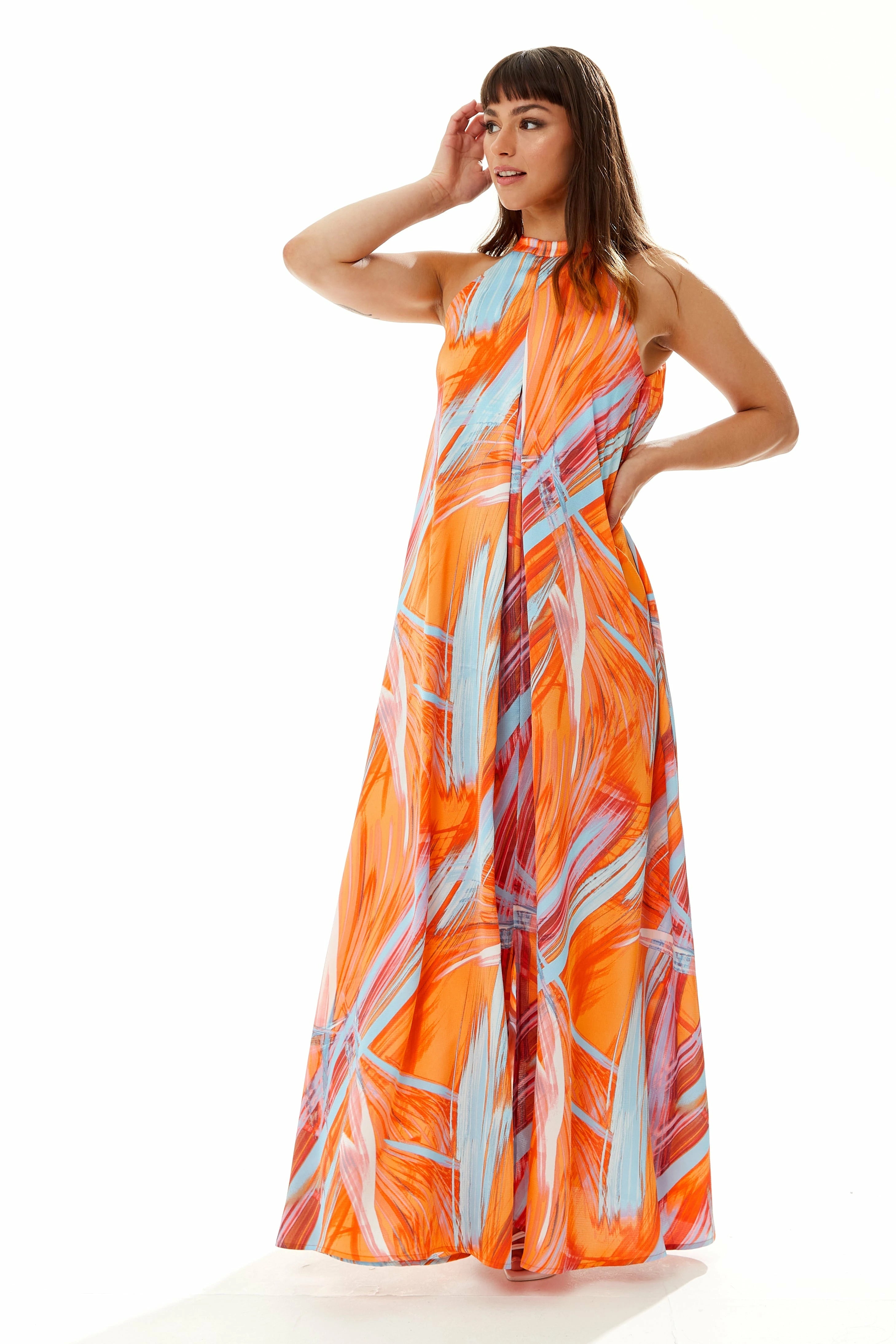 Liquorish Maxi Abstract Print Dress With A High Neck