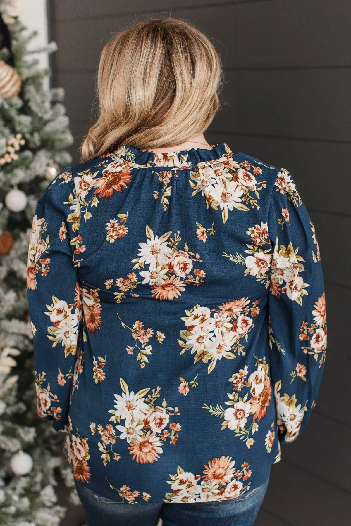 Lost In Thoughts Floral Blouse- Navy