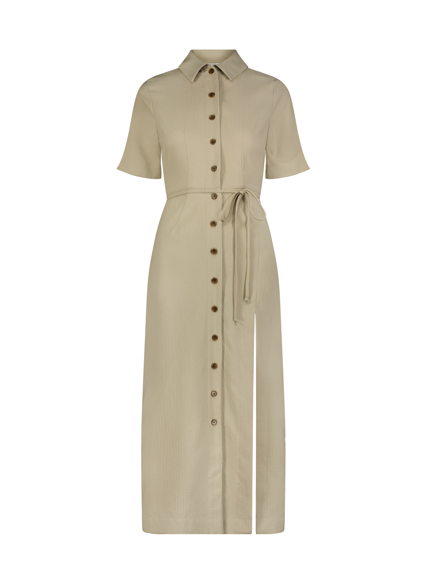 Matthew Bruch Button Up Midi Shirt Dress Taupe Seersucker