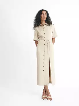 Matthew Bruch Button Up Midi Shirt Dress Taupe Seersucker