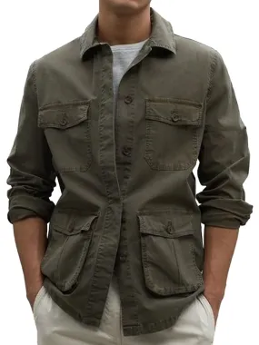 Men's Solid Color Multi-Pocket Single-Breasted Casual Jacket