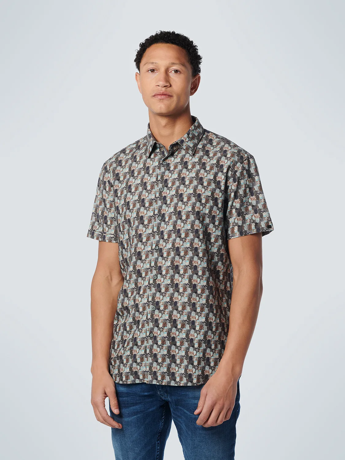 No Excess - Short Sleeved Printed Shirt - Light Aqua