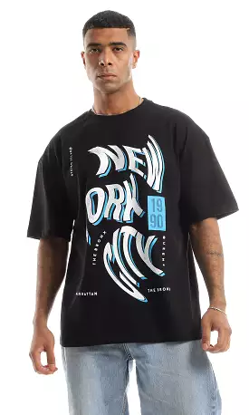 O161282 New York City Front Printed T-Shirt With Short Sleeves - Black