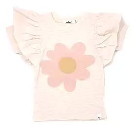 oh baby! Butterfly Short Sleeve Cotton Slub Tee - Peach Daisy - Sand Heather