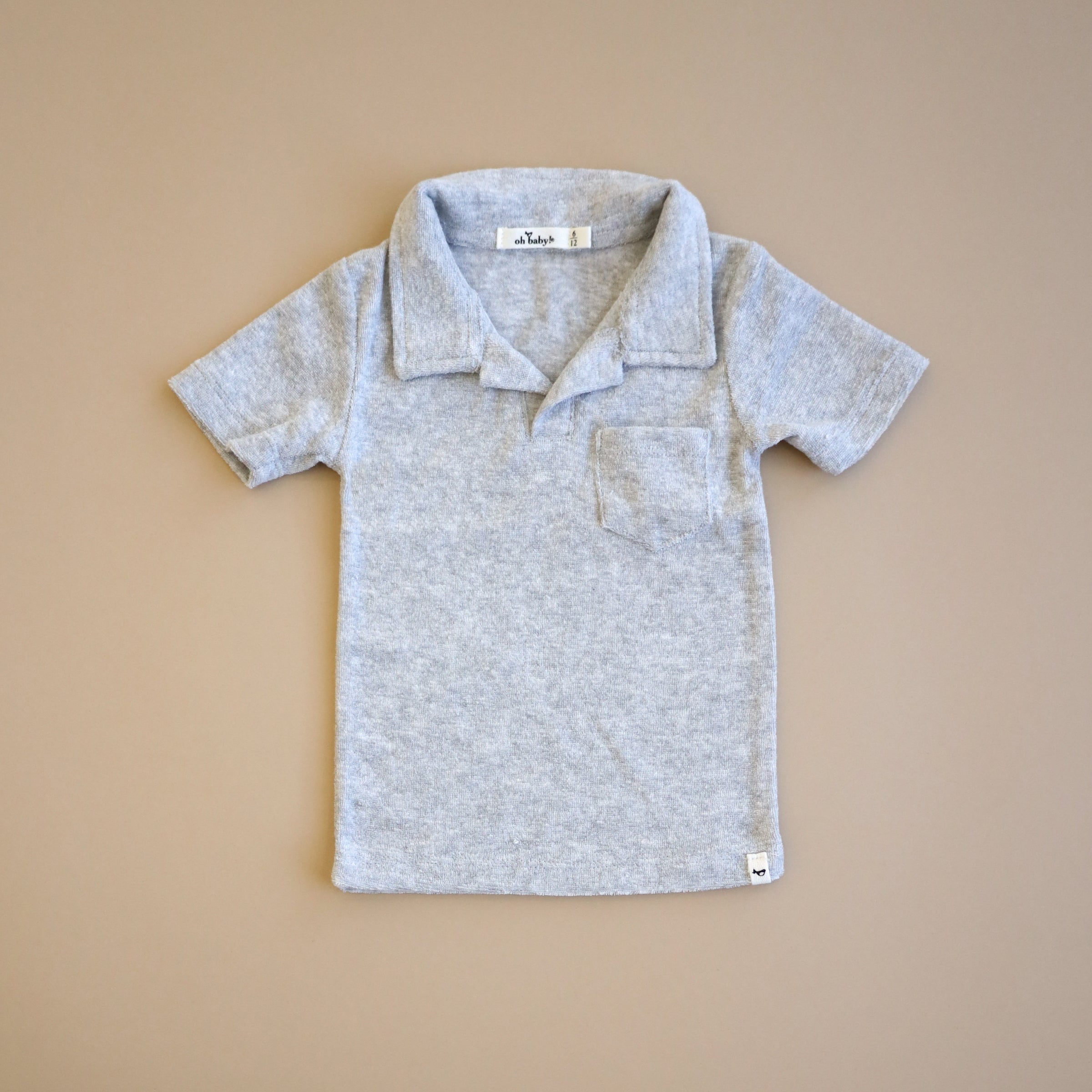 oh baby! Cotton Terry Polo Shirt - Heather Grey