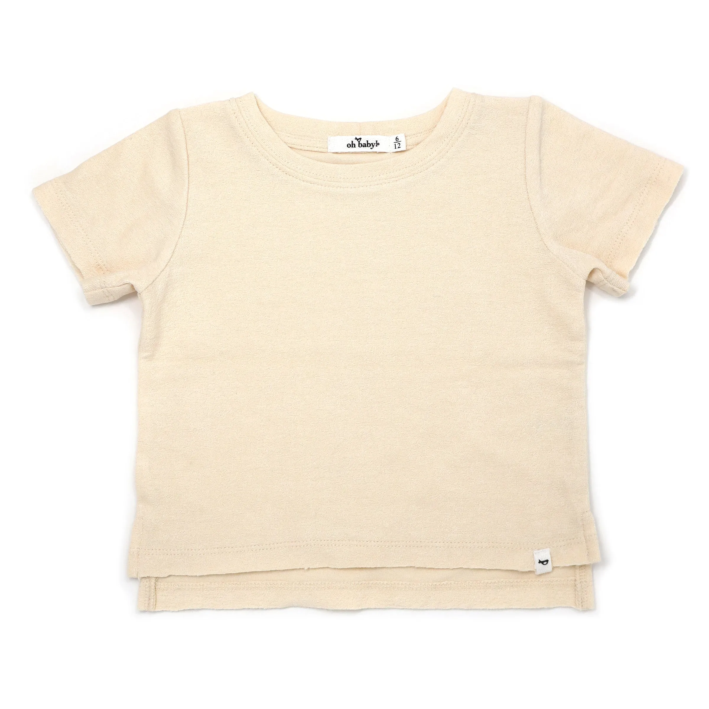 oh baby! Cotton Terry Raw Edge Short Sleeve Tee - Natural