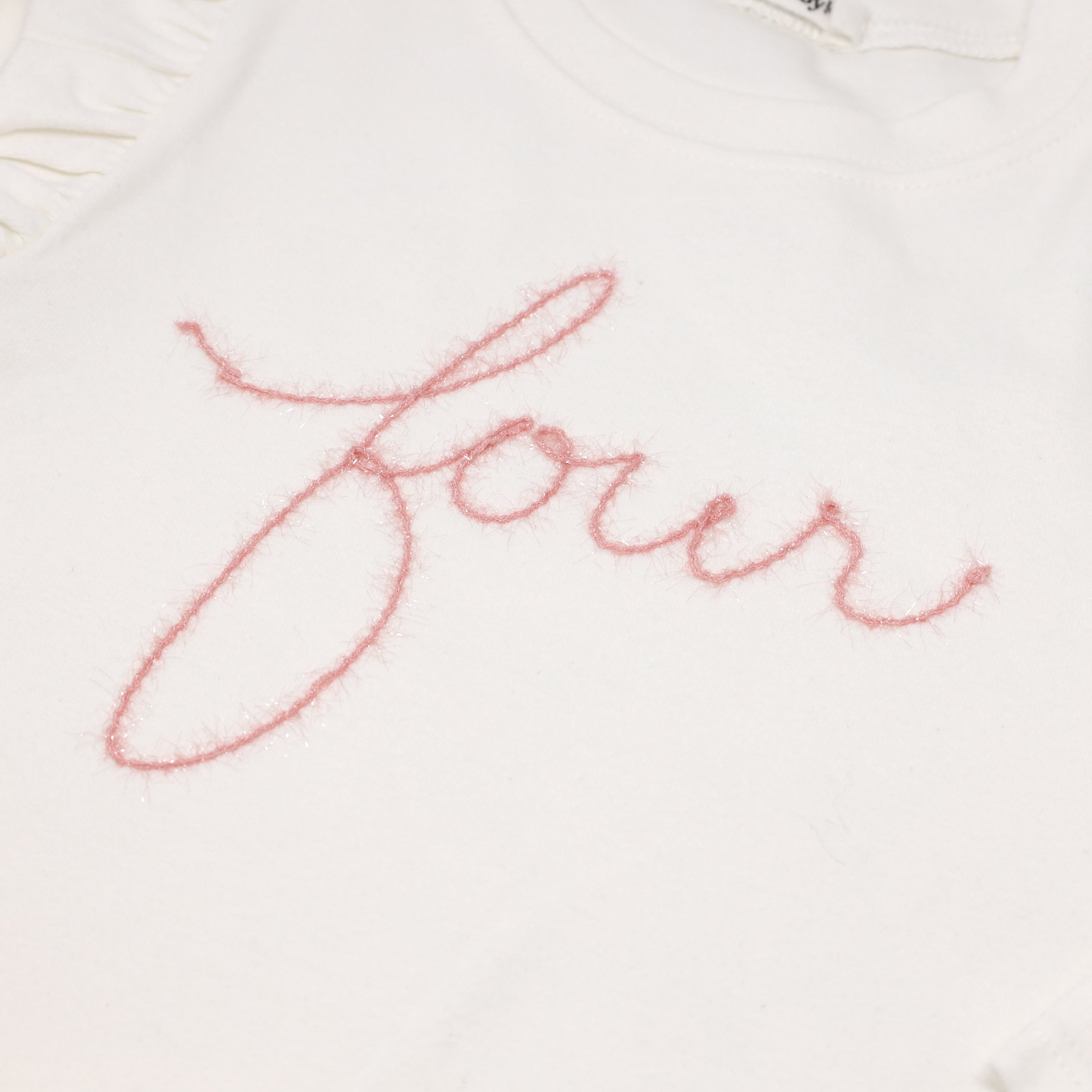 oh baby! four Birthday Pink Eyelash Cotton Millie Long Sleeve Tee - Cream