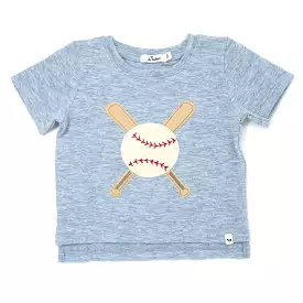 oh baby! Raw Edge Short Sleeve Cotton Slub Tee - Baseball - Fog Heather