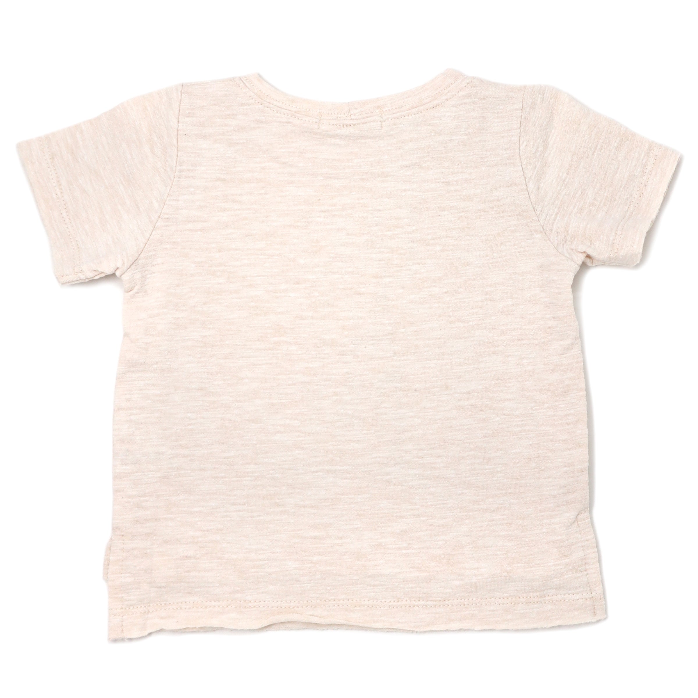 oh baby! Raw Edge Short Sleeve Cotton Slub Tee - happy Peachy Applique  - Sand Heather