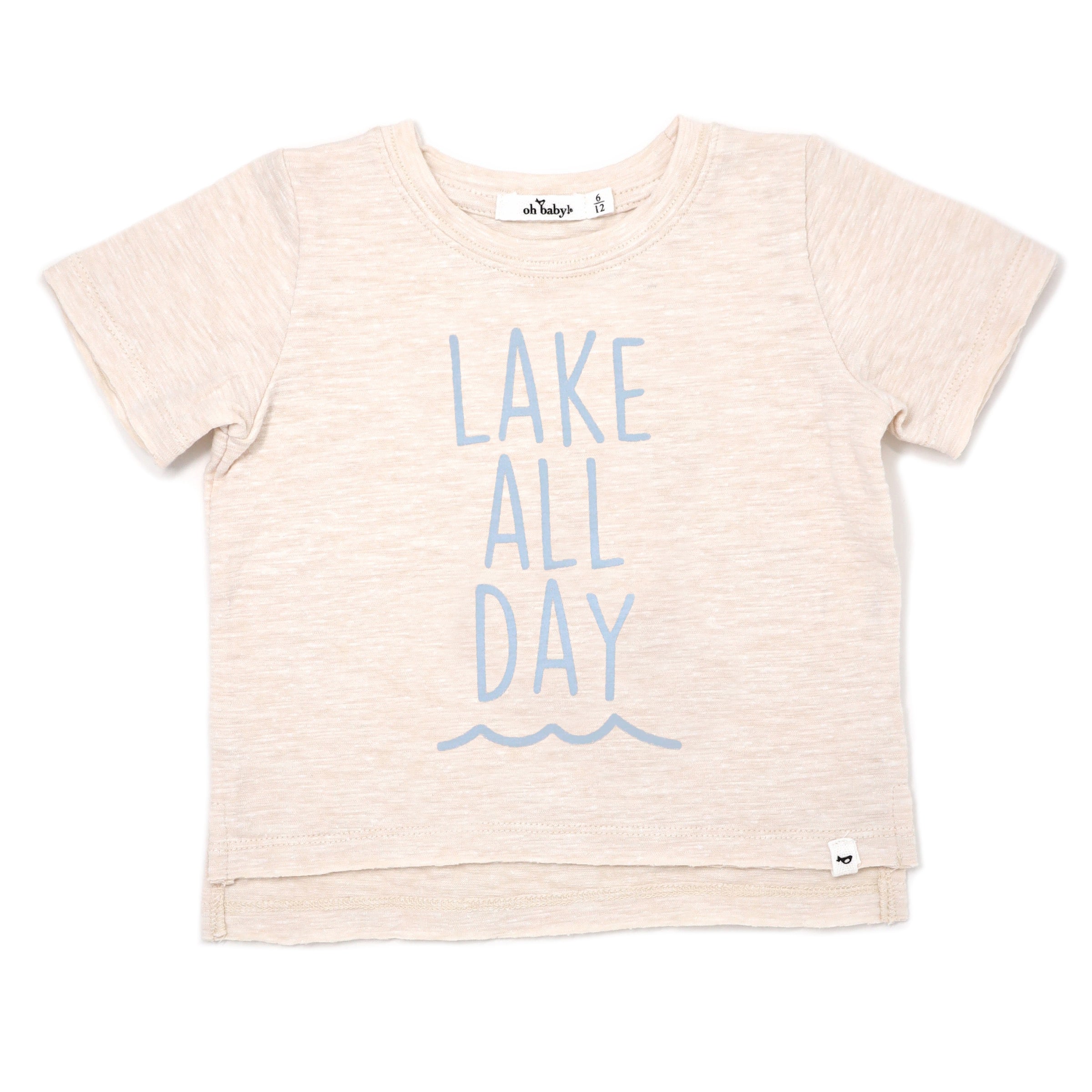 oh baby! Raw Edge Short Sleeve Cotton Slub Tee - Lake All Day - Sand Heather