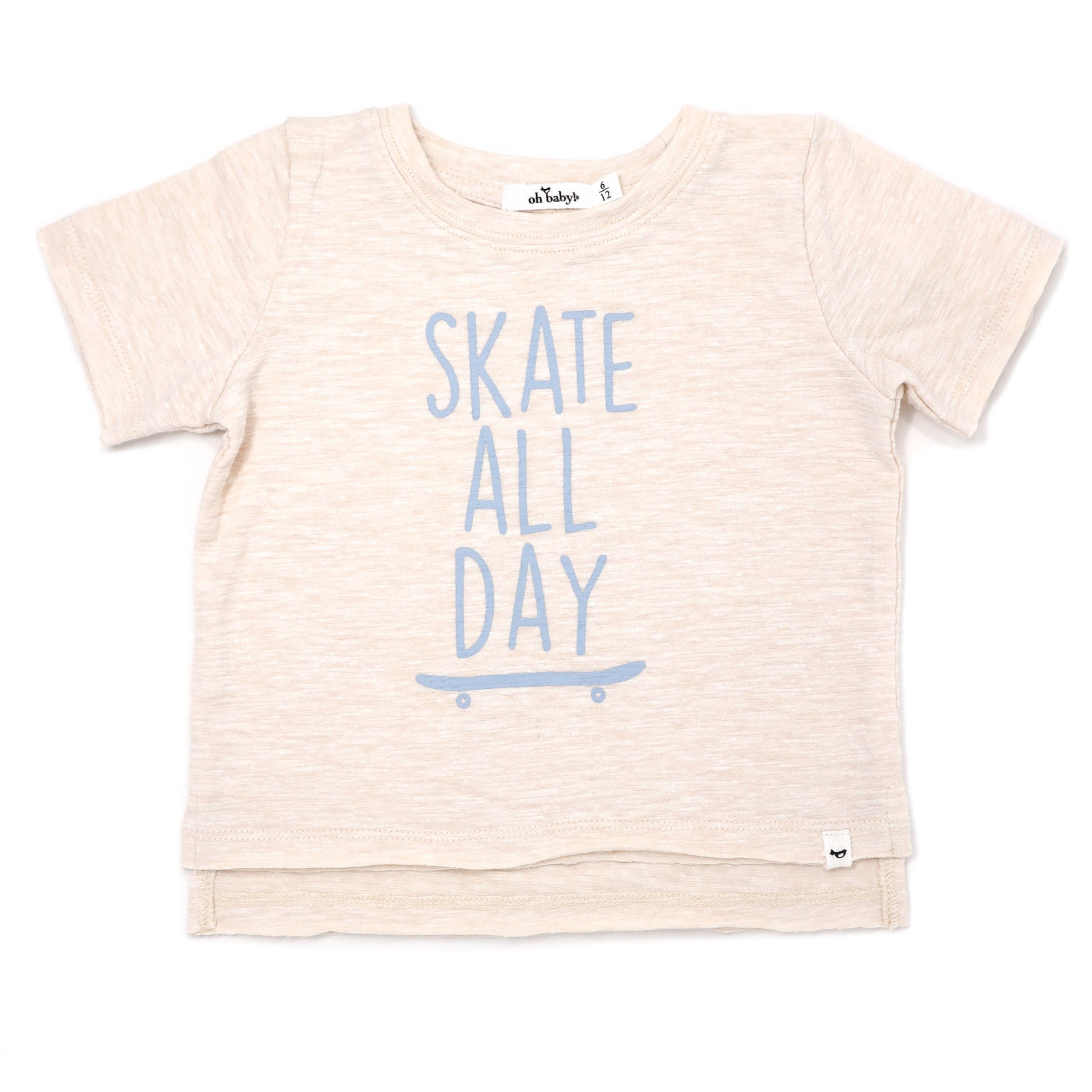 oh baby! Raw Edge Short Sleeve Cotton Slub Tee - Skate All Day - Sand Heather