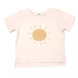 oh baby! Raw Edge Short Sleeve Cotton Slub Tee - Sun Applique  - Sand Heather