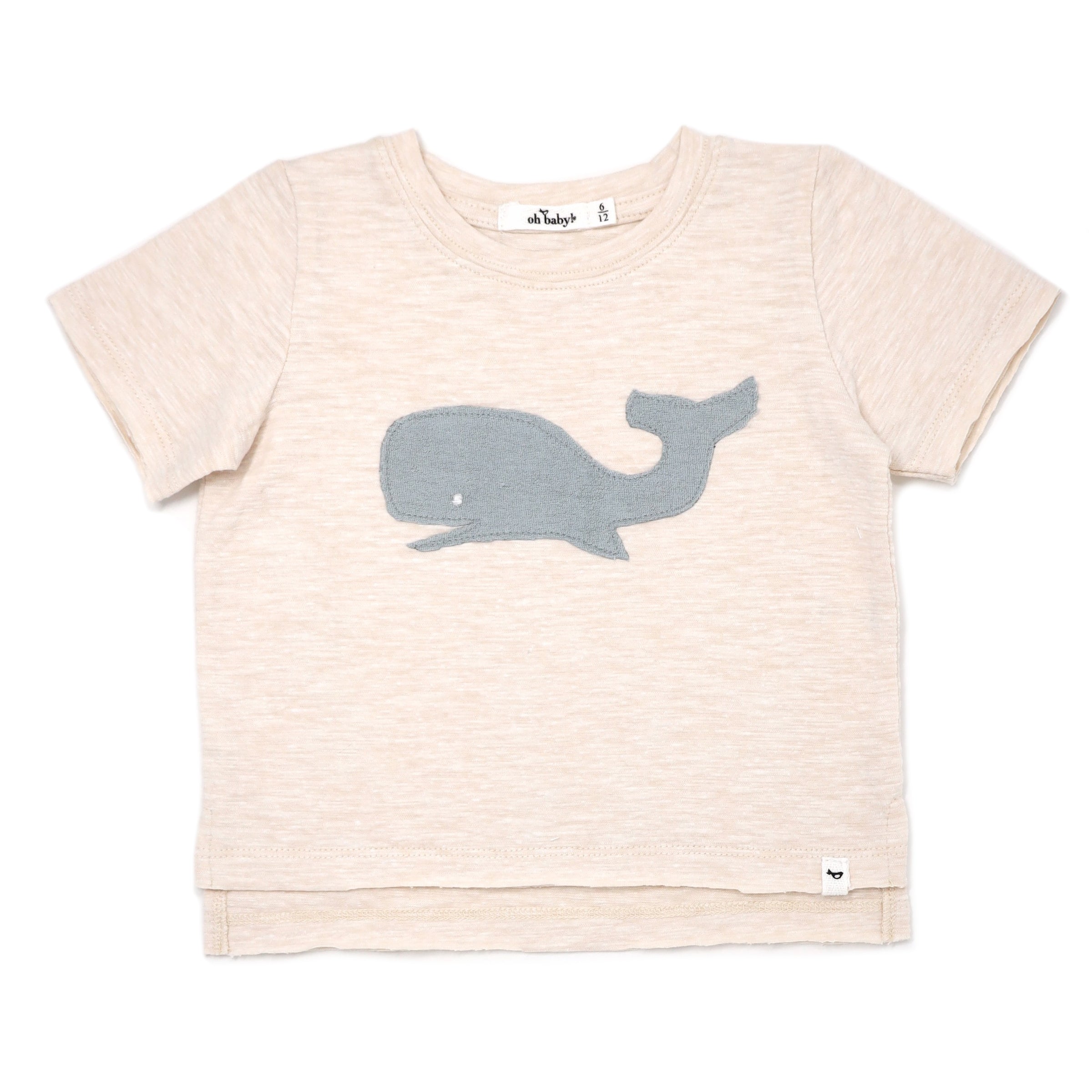 oh baby! Raw Edge Short Sleeve Cotton Slub Tee - Whale - Sand Heather