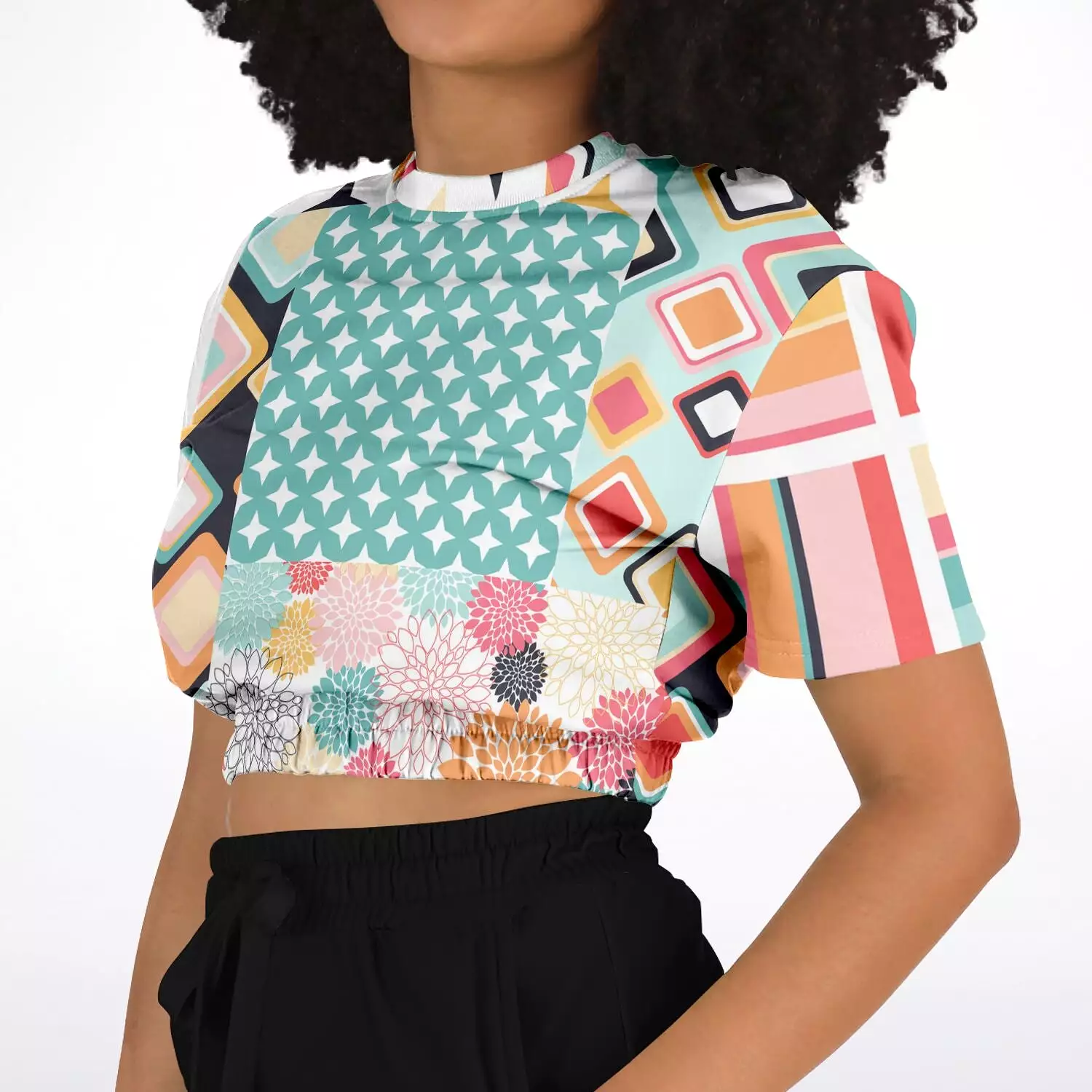 Old Miami Geometric Trefoil Short Sleeve Cropped Eco-Poly Sweater