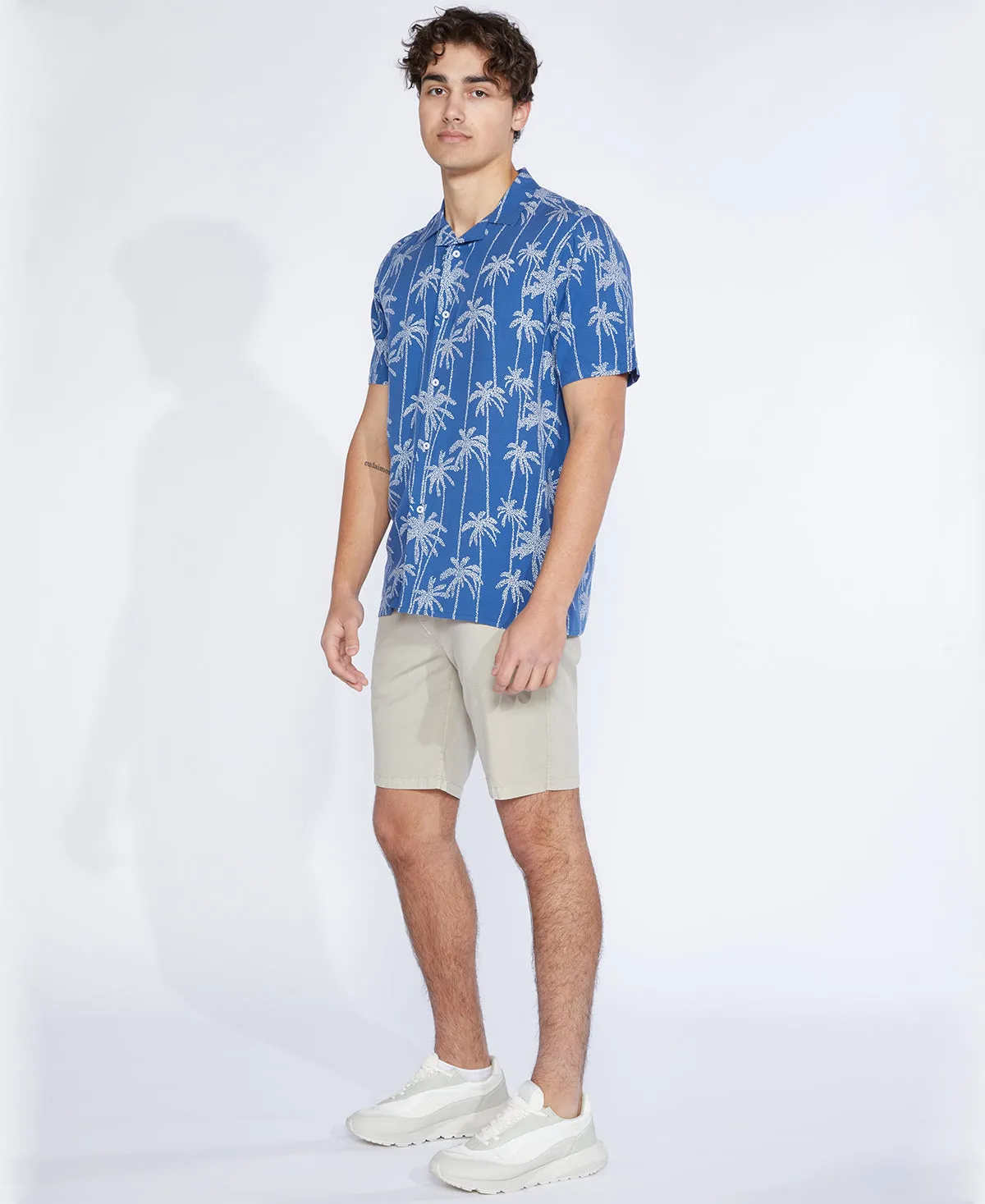 Palm Printed Resort Shirt (Blue)