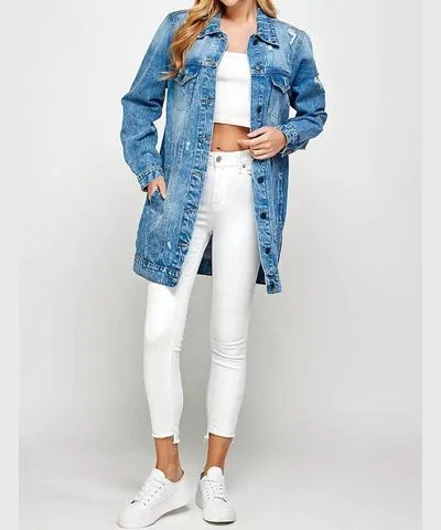 Patrol Jeans Mid Length Distressed Denim Jacket In Acid Washed