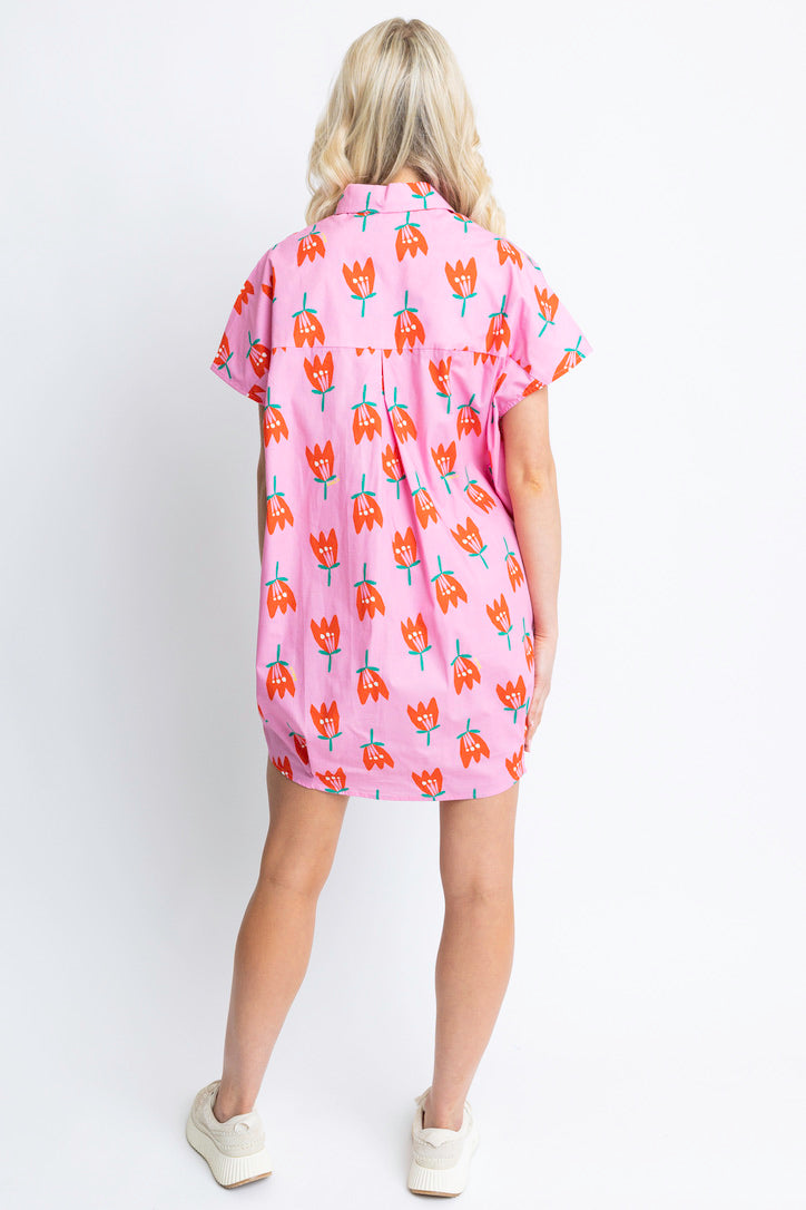 Poplin Poppy Vneck Shirt Dress