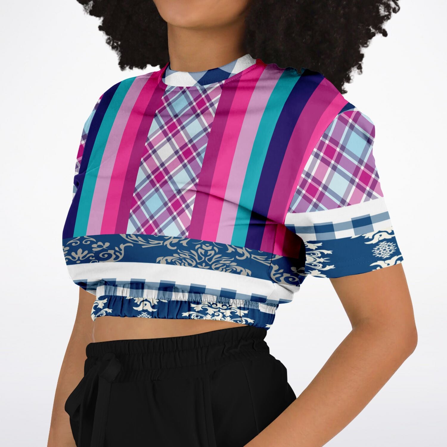 Purple Haze Short Sleeve Cropped Eco-Poly Sweater