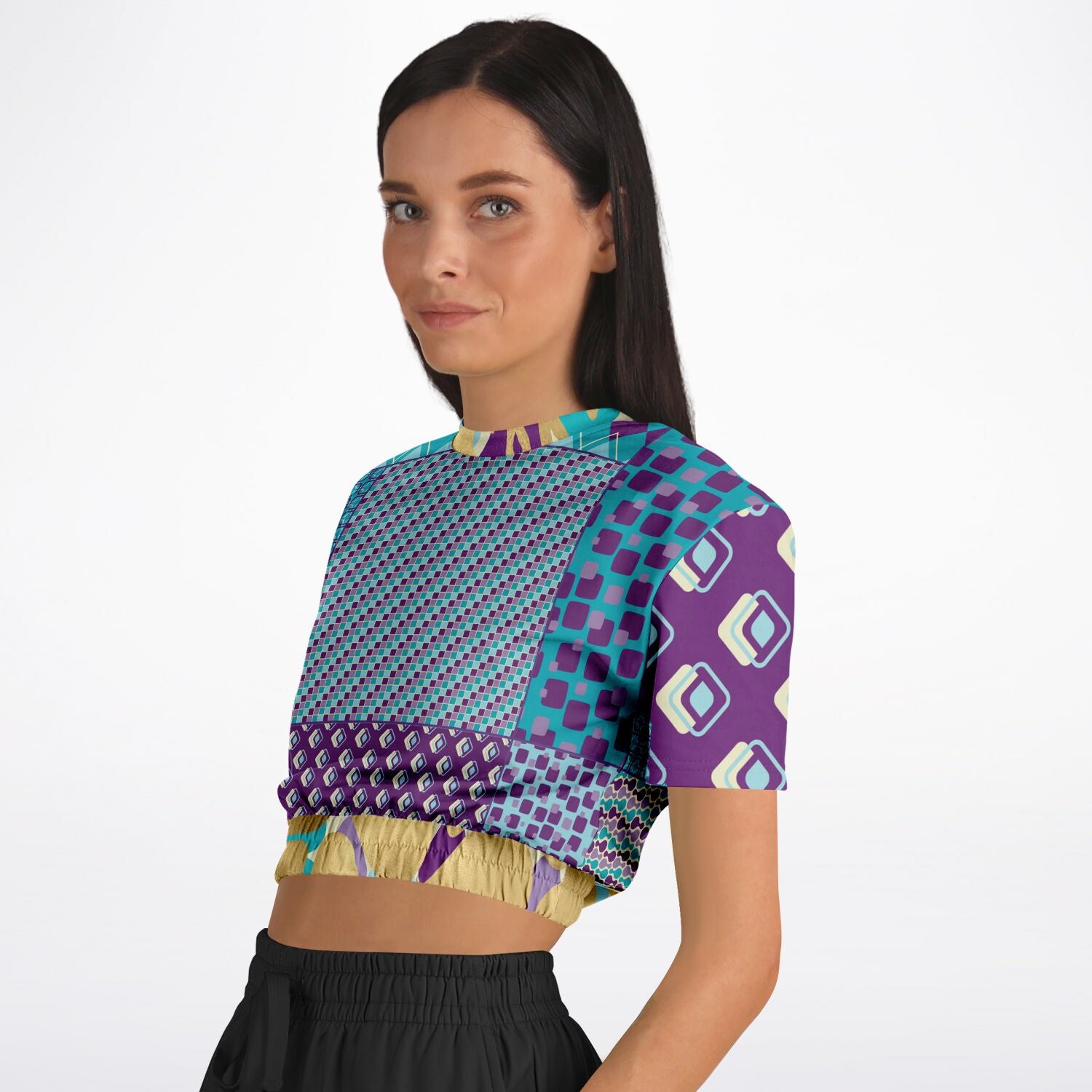 Purple Jetson Short Sleeve Cropped Eco-Poly Sweater