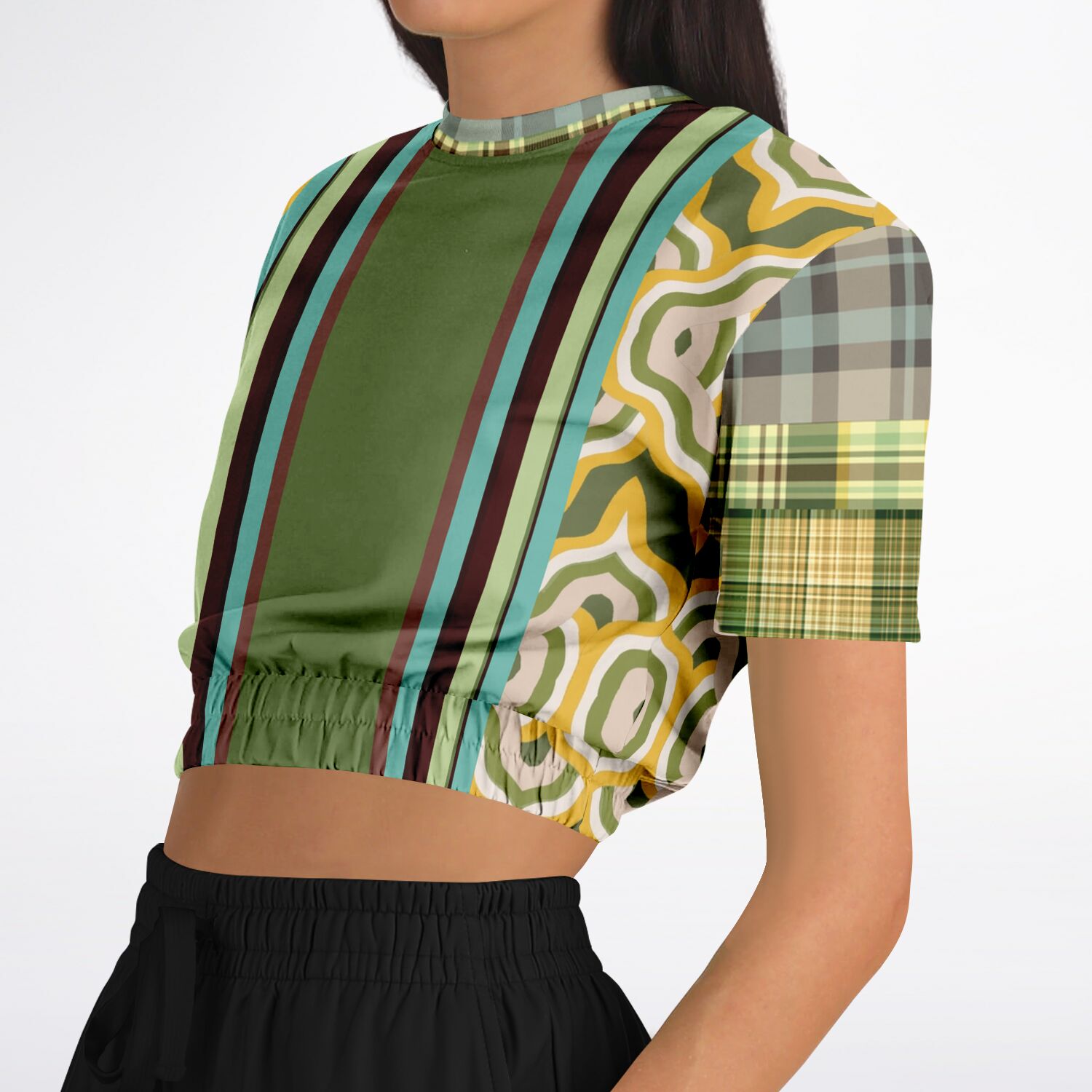 Rolling Green Short Sleeve Cropped Eco-Poly Sweater