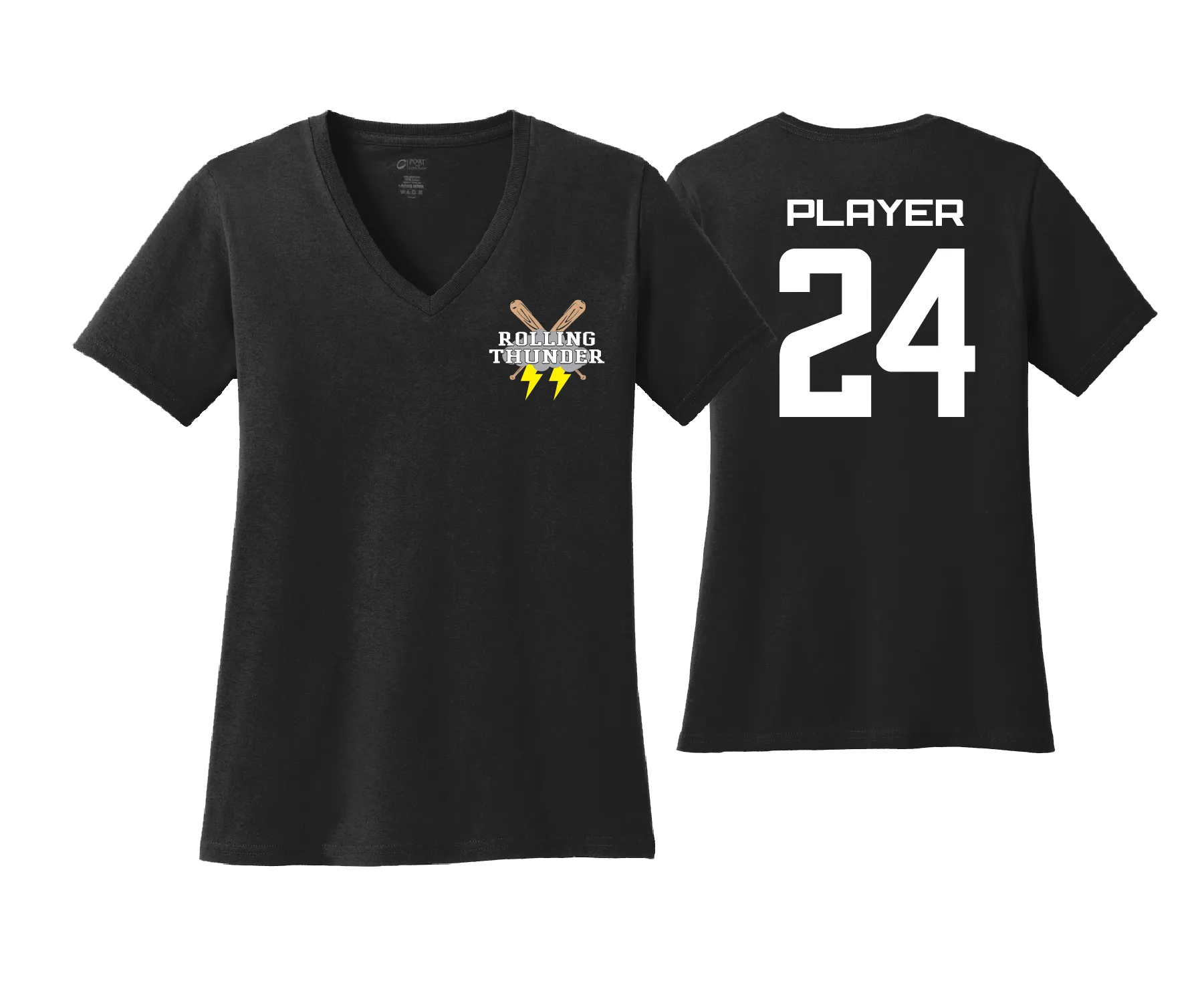 Rolling Thunder - Women's V-Neck SS Cotton Tee