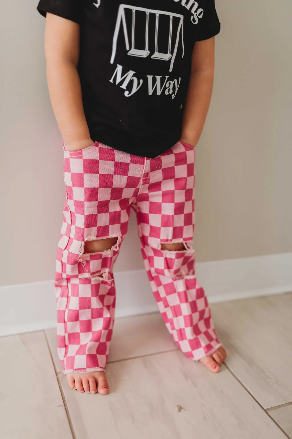 ROXY CHECKERED GIRLS JEANS | PINK