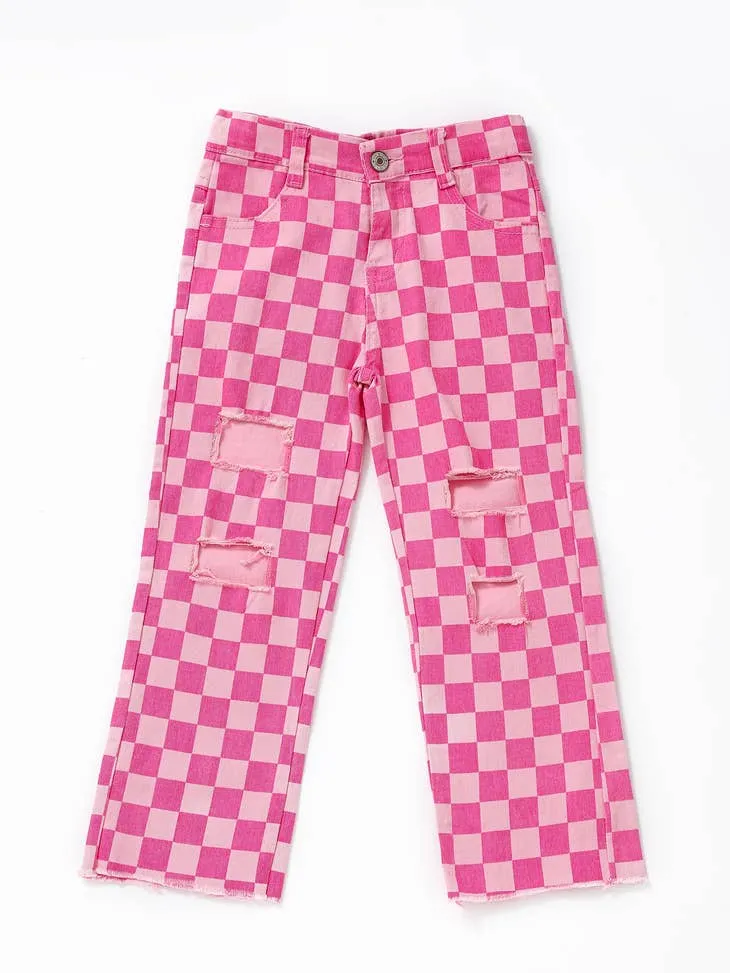 ROXY CHECKERED GIRLS JEANS | PINK