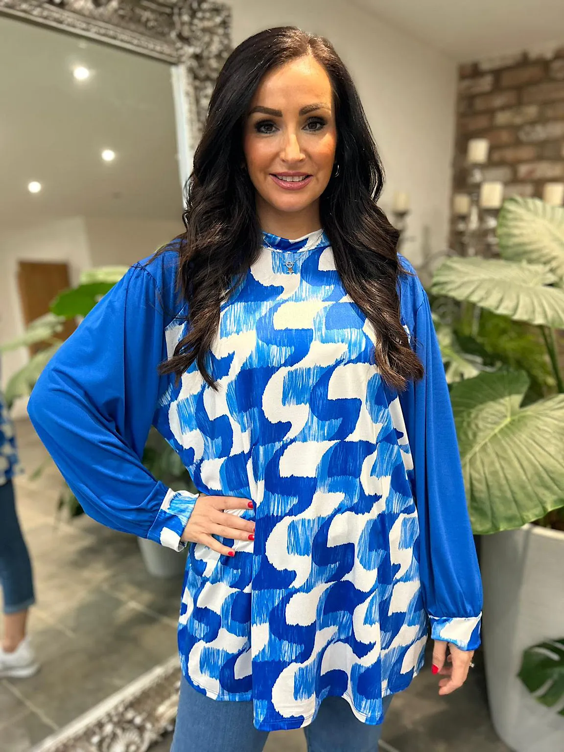 Royal Blue Sketch Print Blouse Abby