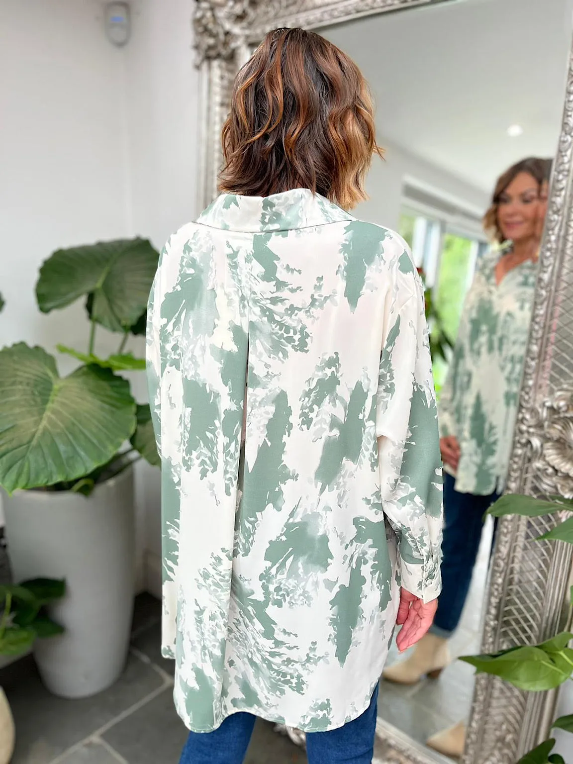 Sage Abstract Botanical Printed Shirt Britt