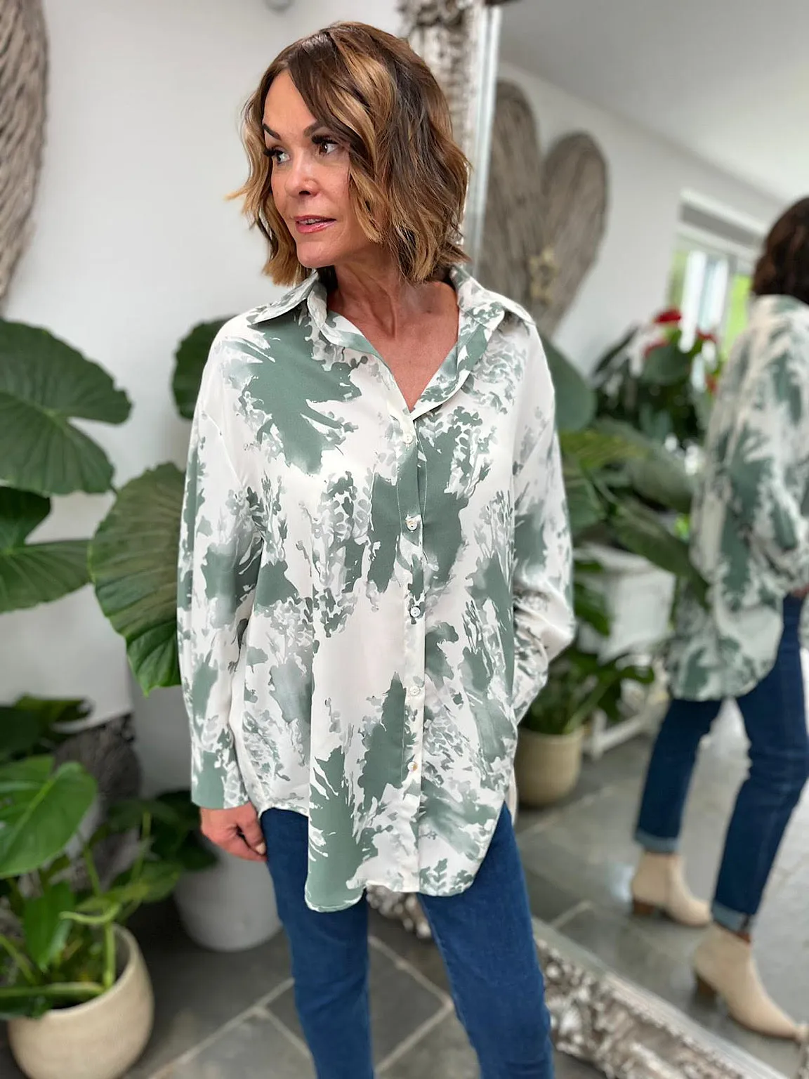 Sage Abstract Botanical Printed Shirt Britt