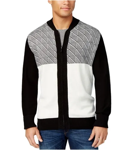 Sean John Mens Jacquard Zip-Up Cardigan Sweater