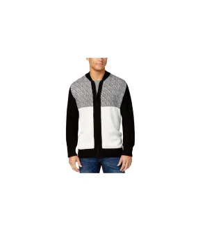 Sean John Mens Jacquard Zip-Up Cardigan Sweater