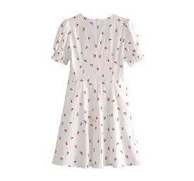 Short-Sleeve Floral Mini A-Line Dress kk16