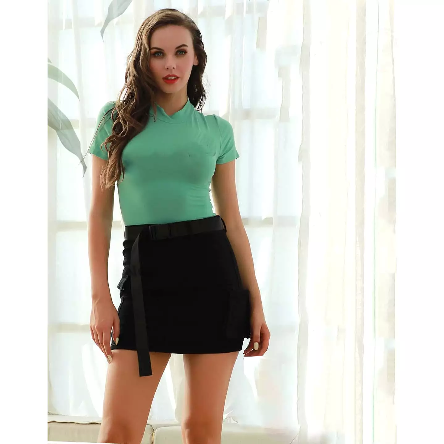 Solid Color Side Pocket Mini Skirt