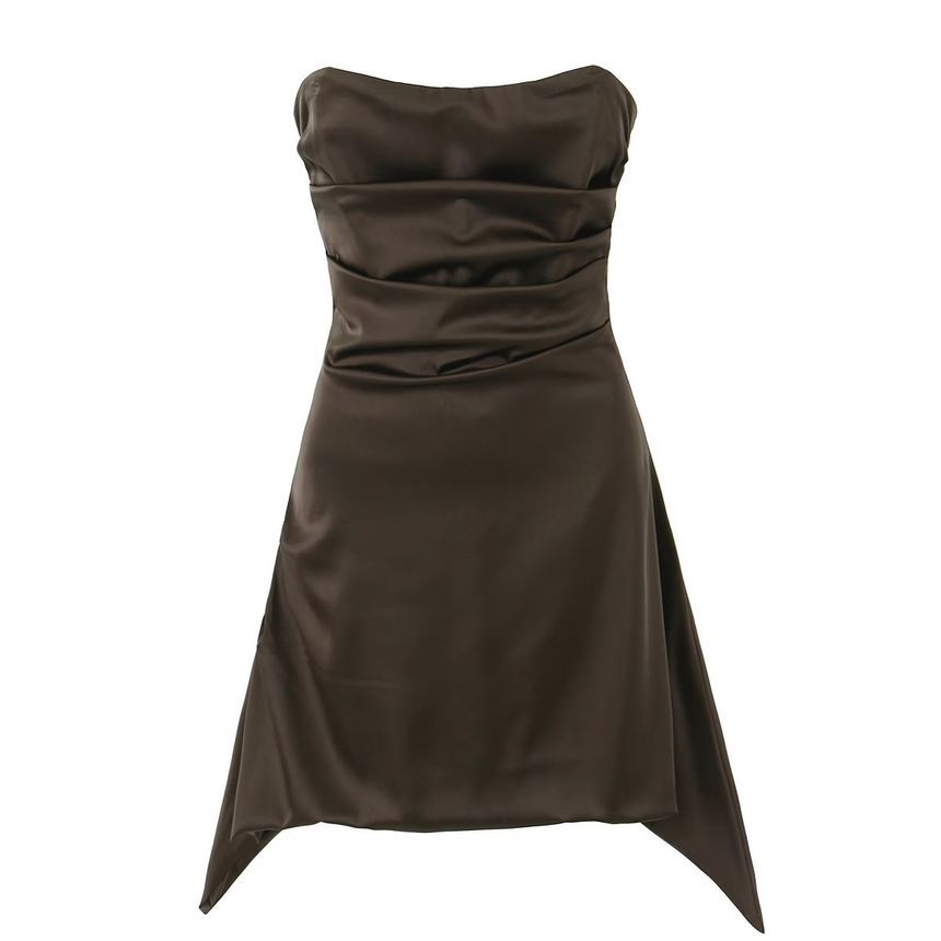 Strapless Plain Ruched Mini A-Line Dress aa23