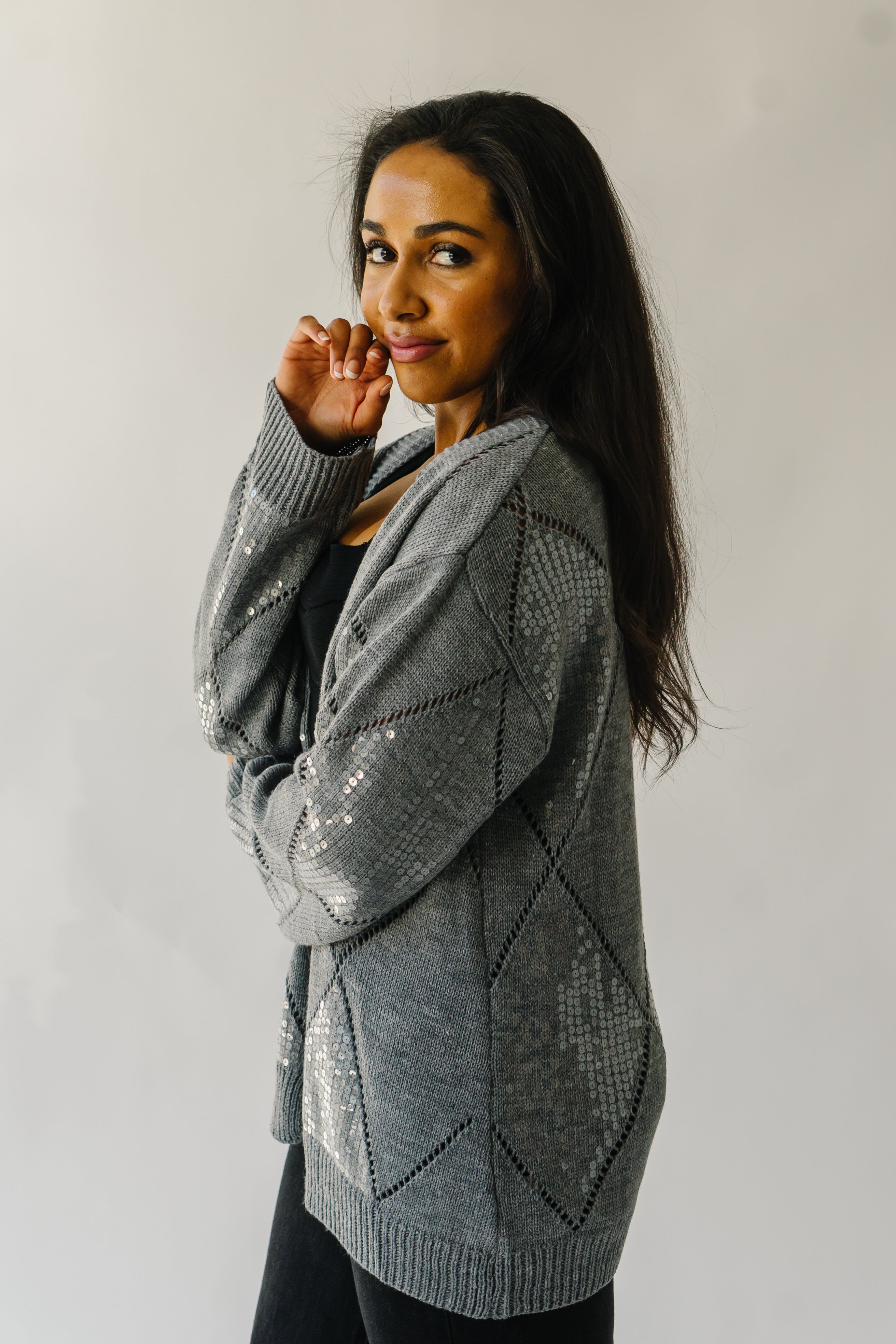 The Leander Long Sleeve V-Neck Cardigan in Grey