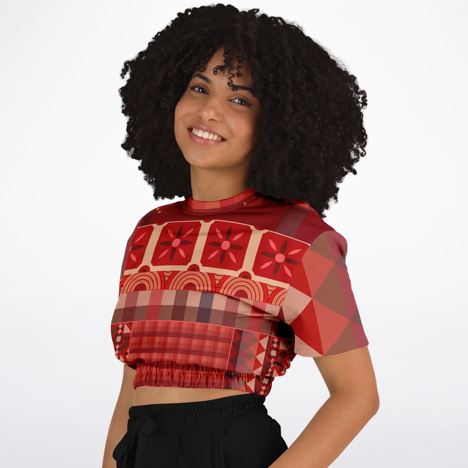 Toscana Red Short Sleeve Cropped Eco-Poly Sweater