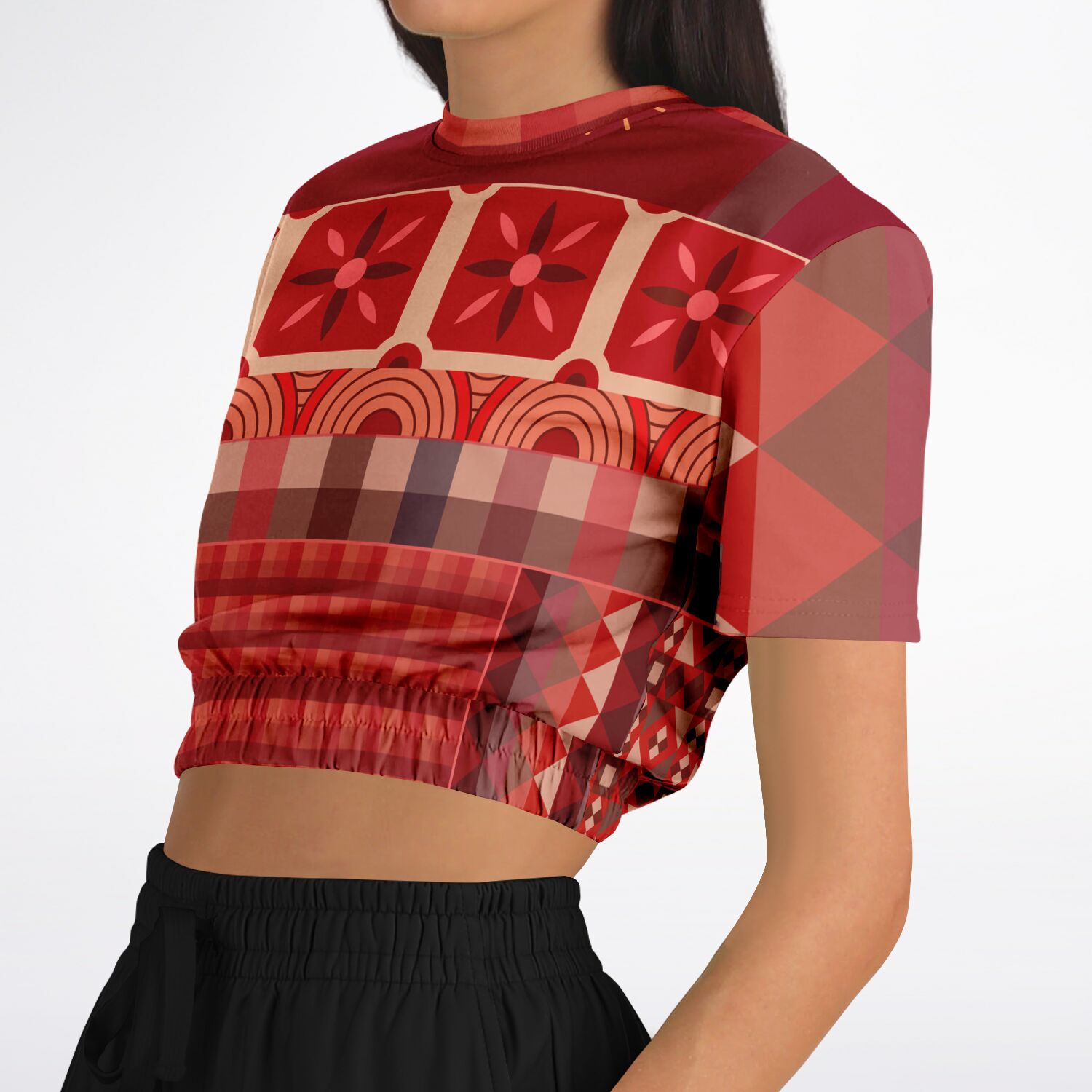 Toscana Red Short Sleeve Cropped Eco-Poly Sweater