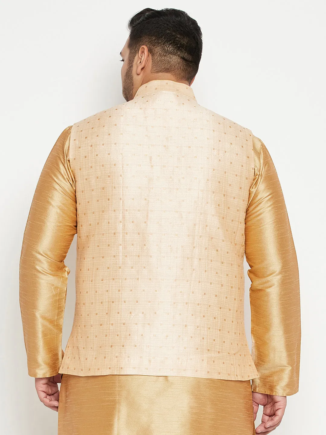 VASTRAMAY Men's Plus Size Gold Zari Weaved Nehru Jacket