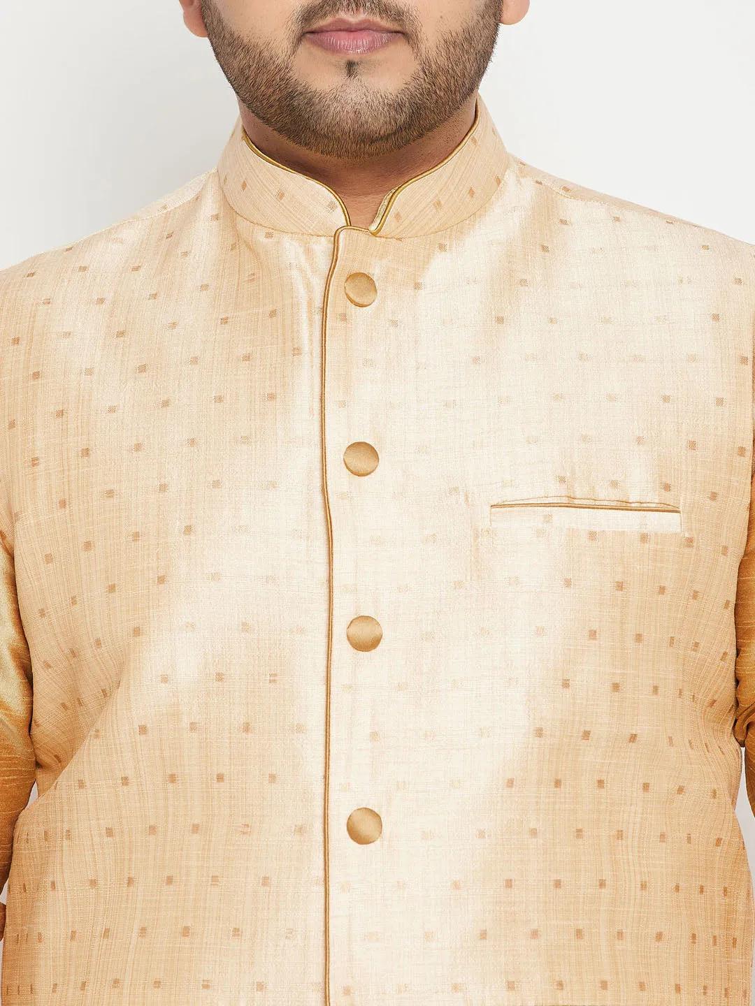 VASTRAMAY Men's Plus Size Gold Zari Weaved Nehru Jacket