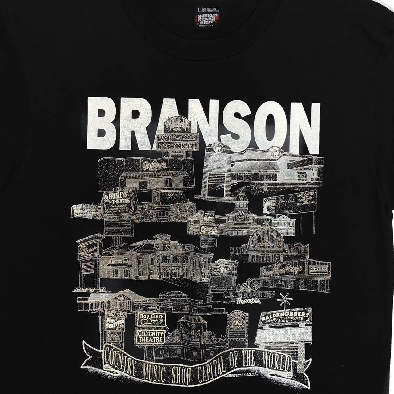 Vintage 90s sparkly graphic tee Screen Stars Best ‘Branson’ scene in gold and black-