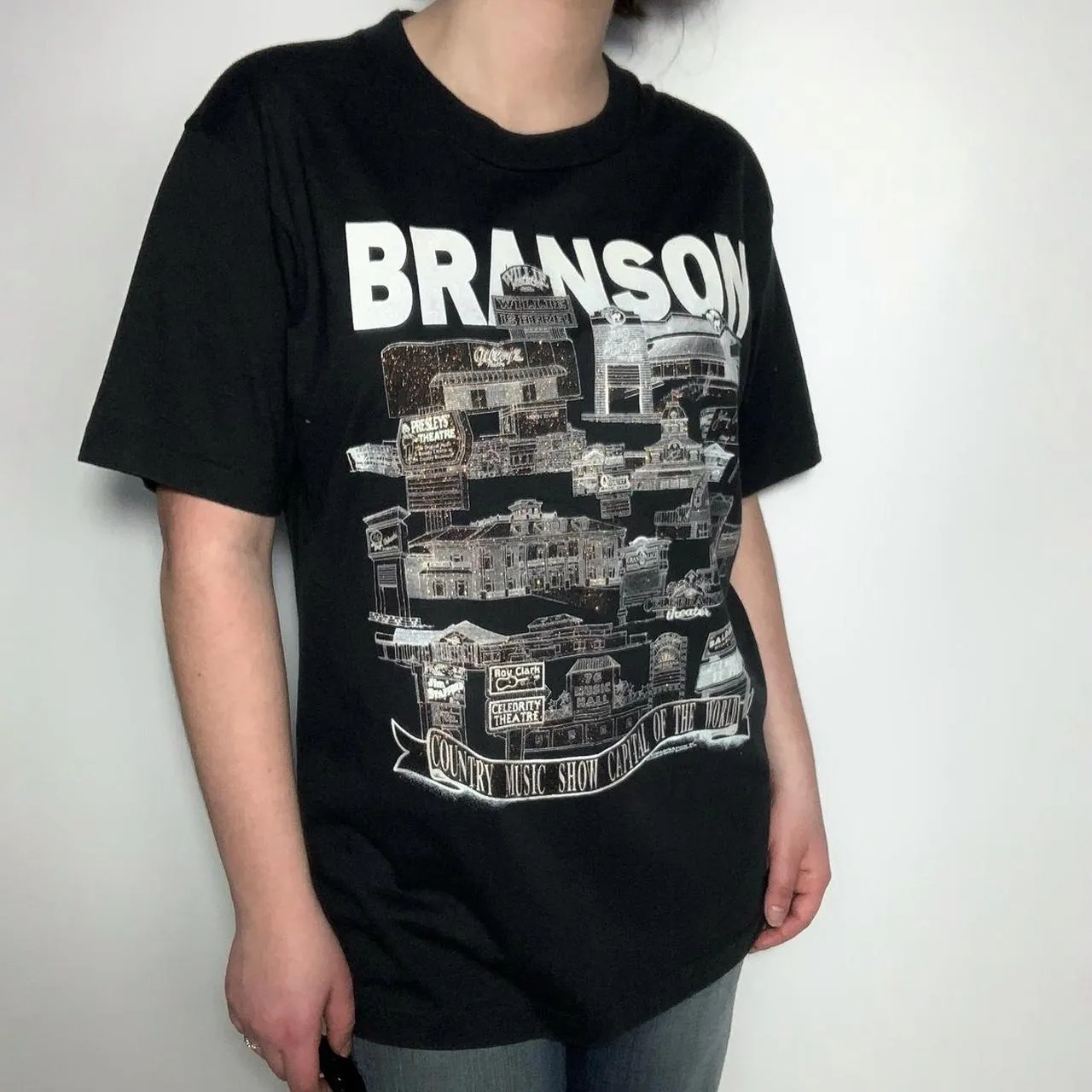 Vintage 90s sparkly graphic tee Screen Stars Best ‘Branson’ scene in gold and black-