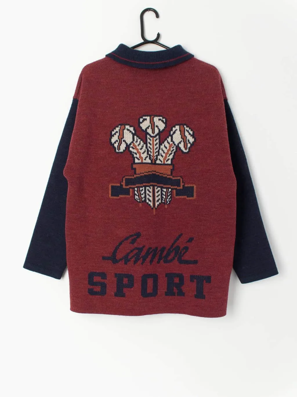 Vintage heavy weight sports sweater in burgundy and navy by Cambé Sport – Medium